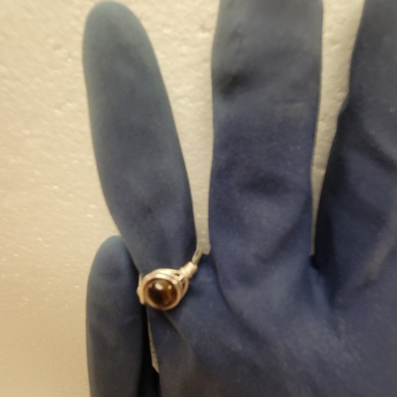 Silver Wire Wrapped and Natural Tiger Eye Bead Ring - Picture 3 of 6